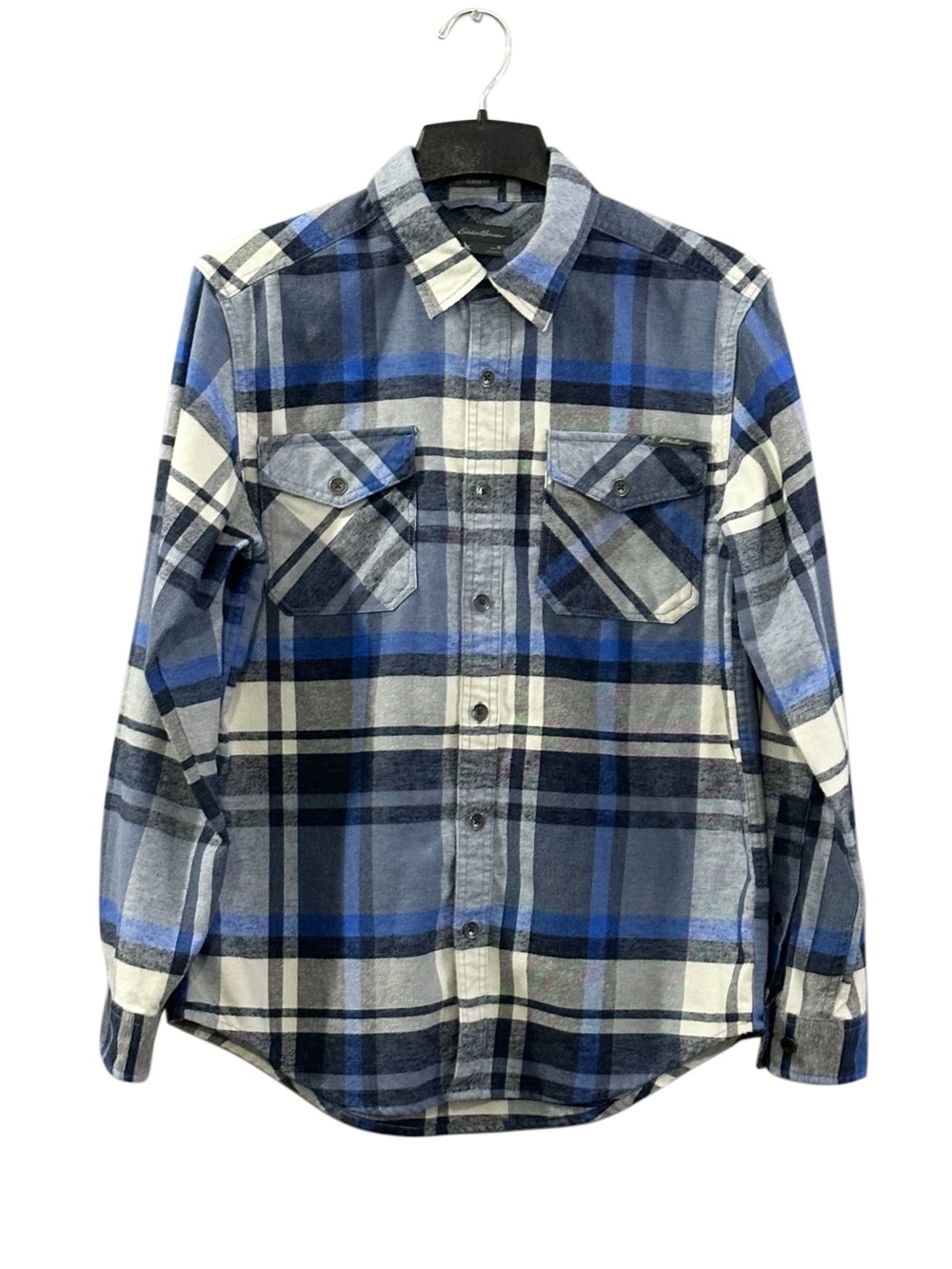 Eddie Bauer Classic Fit Flannel Shirt Men’s M Blue Gray Plaid Button Front